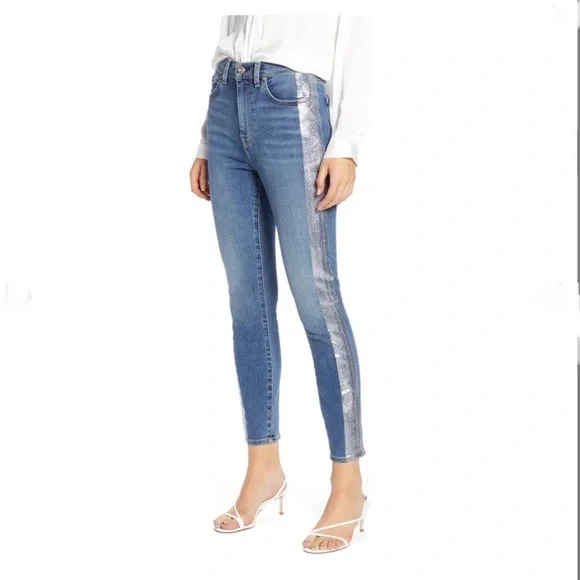 NWT 7 FOR ALL MANKIND B(air) High-waist Ankle Skinny Jeans 27 Glitter - Picture 3 of 13